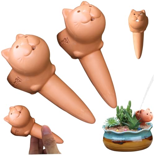 Hperu Selbstbewässerungspikes, 2pcs Keramik -Selbstbewässerungsspitzen, dekorative Katzenform Automatisch Pflanzenwasserer für Zimmerpflanzen Balkon Töpfe Gartenblumen, 4 Zoll von Hperu