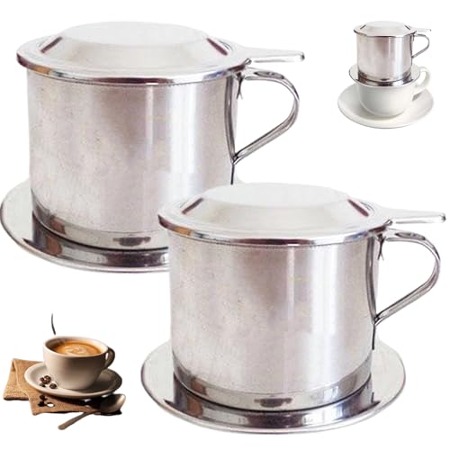 Hperu Vietnamesischer Kaffee -Tropf 2PCS -Set Edelstahl -Kaffee -Dripper -Set enthalten Deckel, Tablett, Filter, vietnamesischer Hersteller mit Griff, langsamer Tropfhersteller von Hperu