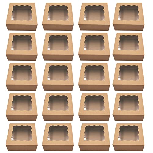 Hperu West Point Box Kraft Paper Cake Box West Point Box Square Cake Box mit Fensterkrümmungswellenkante 50pcs von Hperu