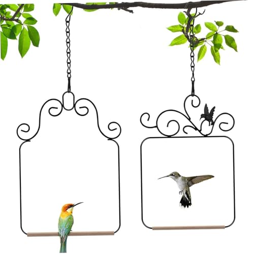 Hummingbird Swings and Barches, 2PCS wetterfeste rostfache Metallrahmen Vogelschwung mit Holzdübel elegant für Innen-, Außen-, Zufallsstil -Kolibri -Barch von Hperu