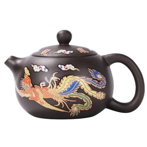 Keramik -Teekanne Drache und Phoenix Chinesische Teekannenfarbe Kung -Fu -Teekanne mit Griff und Infuser 250 ml traditioneller Teekannen -Teegeschenk, Schaumpaket Keramik -Teekanne von Hperu