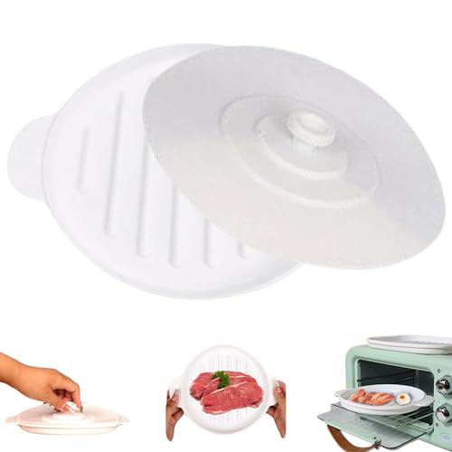 Mikrowelle Speckschale 9, 5 x 7, 8 Zoll mit Deckel, runden Silikon-Backpfannen-Wärme-resistent mit zwei Ohren, zum Kochen von Braten dämpfen, Speckkocher von Hperu