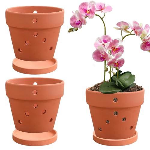 Orchideentöpfe mit Löchern und Untertassen, 3pcs 5 -Zoll -Keramik -Orchideen -Topf zum Wiederholung, Orchideen -Pflanzer, Pflanzenblumtöpfe für die Förderung des Luftzirkulationsorchideetöpfe mit Löc von Hperu