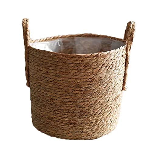 Pflanzenkörbe Seegras Waschkorb Seegras Korb Pflanzentopf Handhoben Pflanzentopf mit leckdichtem Plastikfutter für Garten Balkon Haus 35 cm Speicherkorb von Hperu