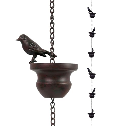 Regenketten für Dachrinnen 31, 5 Vögel und Tassen Fänger hängen dekoratives Metall für Down -Glotz -Wasser, Regenkette von Hperu
