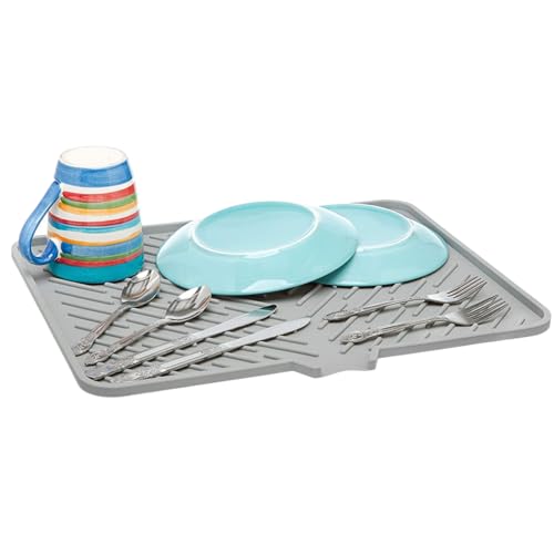 Schüssel -Abflussbrett, Schüssel Trocknenmatte 23x17 Lebensmittelqualität Silikon Waschmatte mit Abflussauslauf für Küchentheke (grau) von Hperu