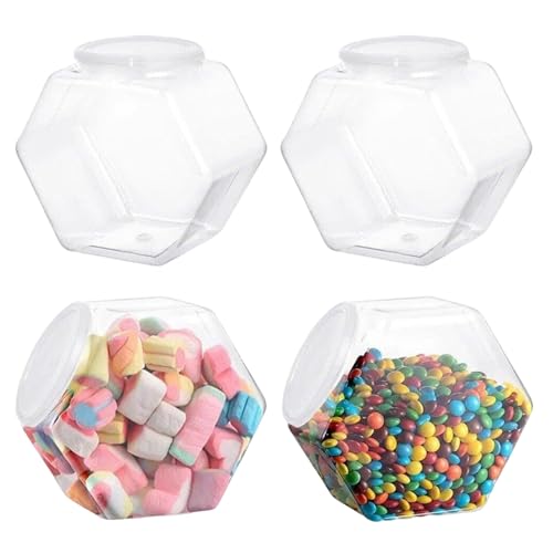 Süße Gläser, 4pcs Plastikgläser mit Deckel, 850 ml wiederverwendbare süße Gläser klares Plastikgläsern mit Deckel, Sechskantonken -Keksgläser mit breitem Mund für Süßigkeitenbuffet, Kekse, Snack von Hperu