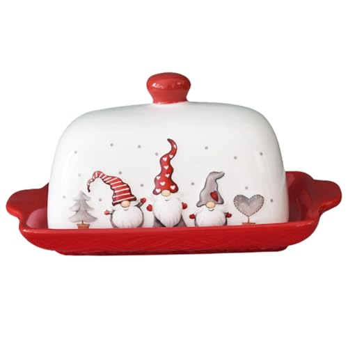 Weihnachtsbuttergericht mit Keramik Butter Keeper Behälter zum Thema Gnom-Them von Hperu