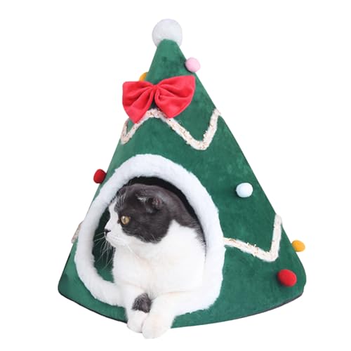 Weihnachtskatze Bett (Größe M), Nicht rutsches Weihnachtsbaum -Design mit abnehmbarem Kissen - selbstbewarmiertes Innenkätzchenhaus für 4 kg Haustiere - Weihnachten Decor & Decor & & & von Hperu