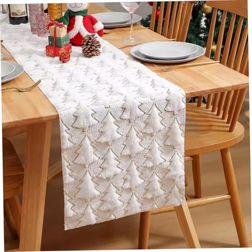 Weihnachtstisch Runner 13x72in weiches Plüschbaumdesign mit Spangles Dining Decor für Home Restaurant Party, Tischläufer von Hperu