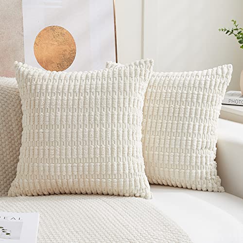 Hpocipo 2er Set 45x45 cm Kordsamt Kissenbezüge Moderne Kissenhüllen Dekorativ Zierkissenbezug Weicher Sofakissen Dekokissen für Wohnzimmer Sofa Schlafzimmer Boho Dekor Cremeweiß von Hpocipo