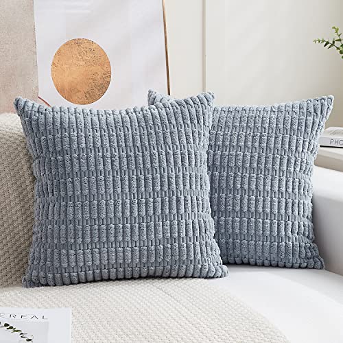 Hpocipo 2er Set 50x50 cm Kordsamt Kissenbezüge Moderne Kissenhüllen Dekorativ Zierkissenbezug Weicher Sofakissen Dekokissen für Wohnzimmer Sofa Schlafzimmer Boho Dekor Graublau von Hpocipo