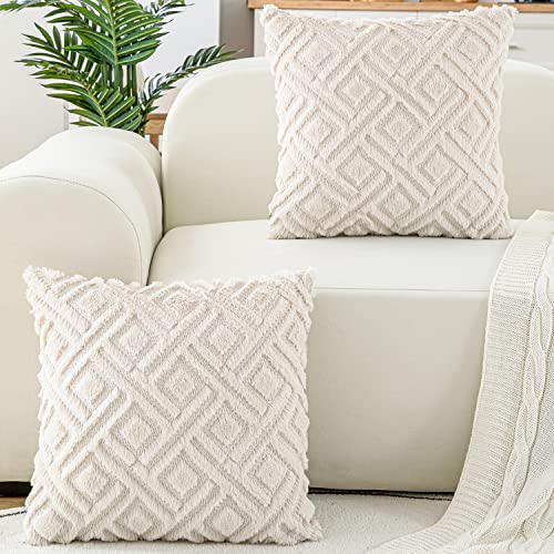 Hpocipo 2er Set Weicher Wolle Samten Kissenbezüge Boho Kissenbezug Luxus kissenhüllen Dekokissen Sofakissen Kissen Fall für Sofa Bed Büro Auto Cafe (40 x 40cm, Cream Beige) von Hpocipo