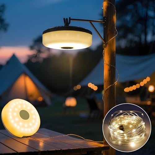 Hqynss Wasserdichte Camping Lichterkette Aufrollbar mit RGB & Warmweiß – IPX4, USB-C Aufladbar, 2000mAh Powerbank-Funktion, Magnetisch ，10m(Militärgrün) von Hqynss