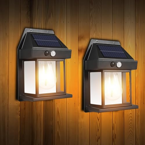 Hqynss Solarlampen für Außen mit Bewegungsmelder 2 Stück - Solar Wandleuchte Aussen IP65 Wasserdicht, 3 Modi Warmweiß Led Solar Wandleuchte Aussen Kabellos für Garten Garage Veranda Balkon Beleuchtung von Hqynss