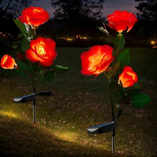 Hqynss Solarleuchten Garten Deko, IP65 Wassergeschützt Solar Blumen für Außen, LED Solar Gartenleuchte für Garten, Büsche, Rasenflächen, Zäune,Rasen,Terrasse（2 Stück） von Hqynss