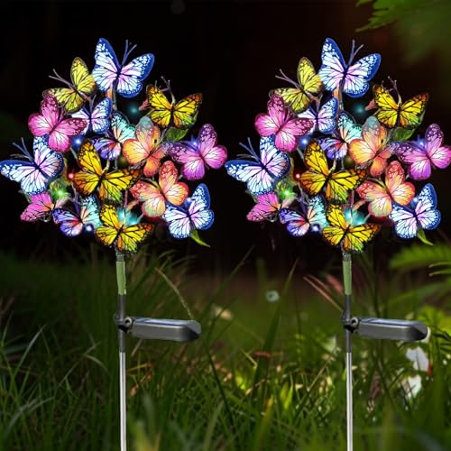 Hqynss Solar Schmetterlinge für Außen, Farbiges Licht Schmetterlinge Deko Solarleuchten Solar Blumen Gartenleuchten IP44 Wasserdicht für Gartenweg 2PCS von Hqynss