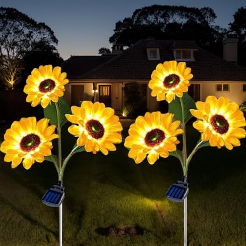 Solarlampen für Außen Garten, 2 Stück Sonnenblume, IP65 Wasserdicht, Künstliche Blumen Outdoor Garten Deko Pfahllichter, für Garten, Terrasse, Rasen, Hof, Weg, Hof Weihnachtsdeko von Hqynss