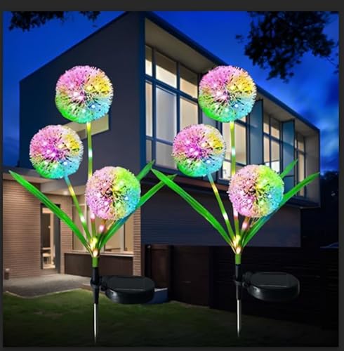 Hqynss Solarlampen für Außen Garten, 2 Stück Solarleuchten Garten Deko Lampen Löwenzahn mit Mehrfarbig LED, IP65 Wasserdicht Solar Blumen Gartenleuchte Beleuchtung für Outdoor, Aussen, Balkon,Terrasse von Hqynss