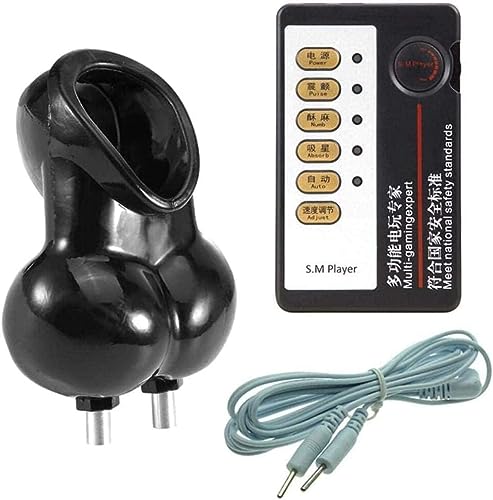Hrekssi Elektroschock Hodensack/Hoden/Eichel/Cock Reizstromgerät Elektro Shock Männliche Verzögerung Masturbator Mit Penisring/Cockring BDSM Fetisch Folter Sexspielzeug FüR Mann (Color : Black) von Hrekssi