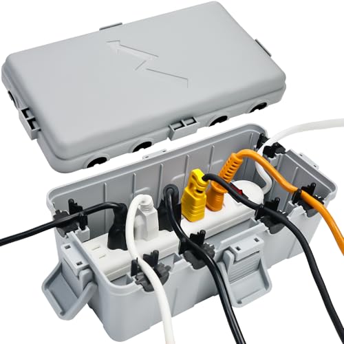 Mittlerer wasserdichte Kabelbox für den Außenbereich (27x14x11,5cm),IP54 wasserdicht Wetterfeste Kabelbox,Wetterfester Anschlusskasten,Ideal zum Schutz von Verlängerungskabeln, Steckdosenleisten,Grau von Hrensaw