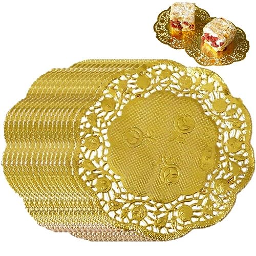 50pcs Hohlen Blumenrund Coaster Lace Paper Paper Coaster Party DIY Gold Placemat Tischmatte 3,5 Zoll von Hrippy