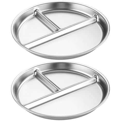 Hrippy 2 Teile/Satz Edelstahl Unterteilt Abendessen Platten 3 Grid Serviertablett Wiederverwendbare Fach Platte Quantitative Proportion Mahlzeit Platte von Hrippy