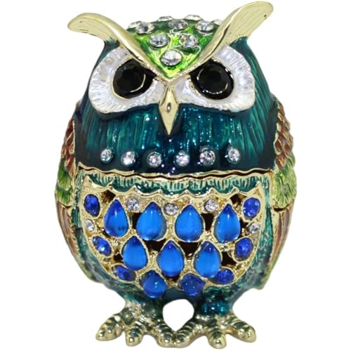 Hrippy Handbemalte Emaille-schmuckschatulle Eulenfigur, Schmuckschatulle Scharnier, Schmuckschatulle Tierfigur, Schmuckhalter, Ornament Für Die Inneneinrichtung von Hrippy