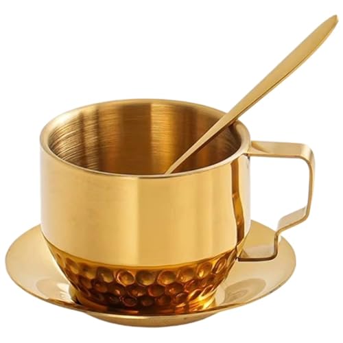 Hrippy Kaffeetasse Und Untertasse Set Edelstahl Kaffeetasse Metall Nachmittagstee Cappuccino Espressotassen Für Latte, Mokka Tee von Hrippy