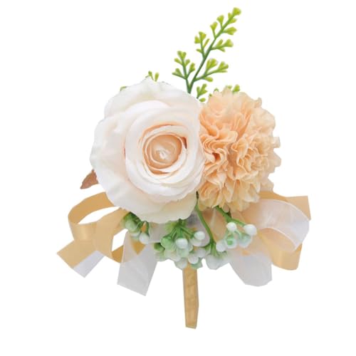 Hrlace 2 Stück Hochzeit Boutonniere Künstliche Rosen Blumen Seide Blumen Ansteckblume Braut Bräutigam Kleider Zubehör für Hochzeiten Jubiläen Bankette Tanzpartys Champagne von Hrlace