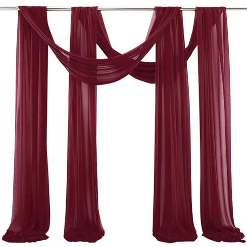 Hrlace 2Pcs Hochzeit Vorhang Hochzeitsbogen Drapierstoff Tüllstoff Querbehang Transparente Tüll Vorhänge Organza Dekostoff Foto Hintergrund für Hochzeit Geschenke Party Deko Burgundy 75x300cm von Hrlace