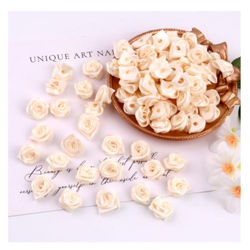 Hrlace 300st Simulation Rosenkopf 1.5cm Mini Stoffblume Applikationen Künstliche Rosenköpfe Papierblumen Zum Basteln Kunsthandwerk Polyester Blumen Für DIY Headwear Kleidung Zubehör Beige von Hrlace