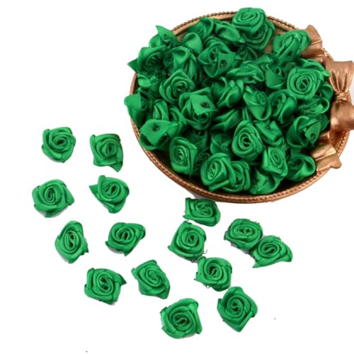 Hrlace 300st Simulation Rosenkopf 1.5cm Mini Stoffblume Applikationen Künstliche Rosenköpfe Papierblumen Zum Basteln Kunsthandwerk Polyester Blumen Für DIY Headwear Kleidung Zubehör Dunkelgrün von Hrlace