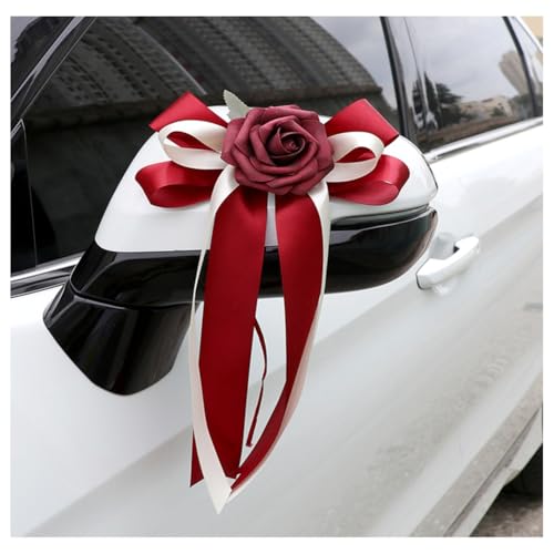Hrlace Autoschleifen Hochzeit Autoschmuck Simulation Blume Hochzeitsauto Deko Auto Schleifen Rückspiegel Türgriff Dekoration Hochzeitsdeko Auto Künstliche Blume Autoschmuck #4 2 Stück von Hrlace