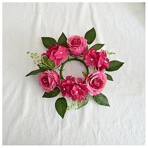 Hrlace Kerzenringe Blumen Kerzenkranz Künstliche Kränze Blumen Dekokranz Kerzenringe Kerzenhalter Stumpenkerzenhalter Blumenkranz für Hochzeit Party Tischdekoration Rosenrot von Hrlace