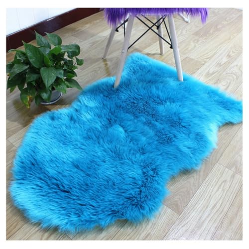 Hrlace Lammfell Schaffell Teppich Kunstfell Teppich Lammfellimitat Teppich Longhair Weiche Flauschig Stuhlauflage Nachahmung Wolle Bettvorleger Sofa Matte für Stuhl Sofa Schlafzimmer Blau 60x90cm von Hrlace