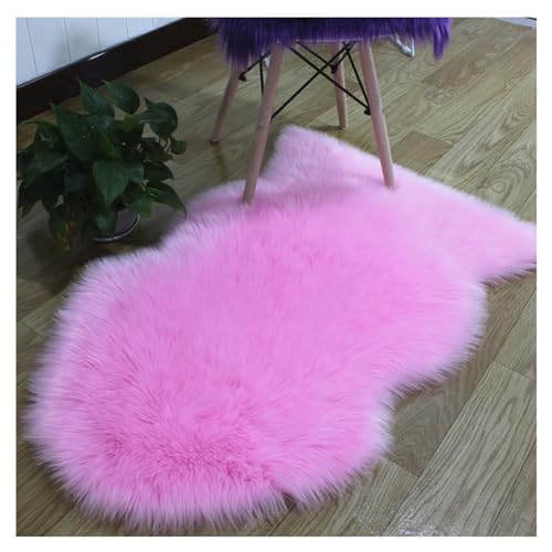 Hrlace Lammfell Schaffell Teppich Kunstfell Teppich Lammfellimitat Teppich Longhair Weiche Flauschig Stuhlauflage Nachahmung Wolle Bettvorleger Sofa Matte für Stuhl Sofa Schlafzimmer Rosa 45x65cm von Hrlace