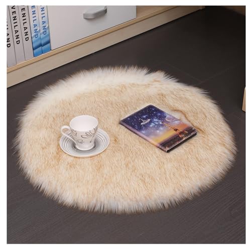 Hrlace Lammfell Schaffell Teppich Rund Kunstfell Teppich Waschbar Weich Fellteppich Flauschiger Longhair Stuhlauflage Nachahmung Wolle Bettvorleger Sofa Matte für Heimdekoration Weiß 1# 80 * 80cm von Hrlace