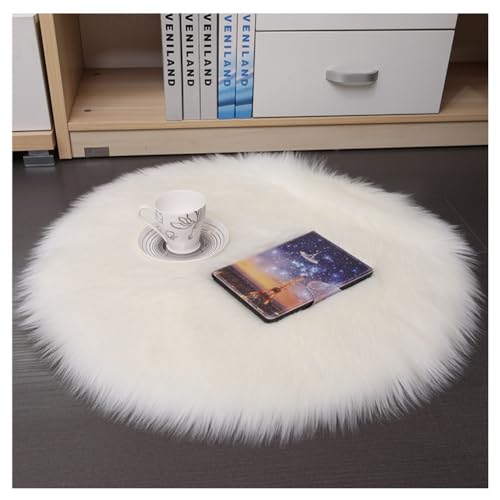 Hrlace Lammfell Schaffell Teppich Rund Kunstfell Teppich Waschbar Weich Fellteppich Flauschiger Longhair Stuhlauflage Nachahmung Wolle Bettvorleger Sofa Matte für Heimdekoration Weiß 140 * 140cm von Hrlace