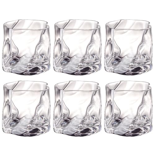 Hrobig Gläser Set 6 Teilig 200ml - Unregelmäßiges Kristall Whiskeygläser - Trinkgläser Eiskaffeegläser Cocktailgläser Longdrinkgläser Wasser Tee Kaffee Saft - Spülmaschinenfest (transparent) von Hrobig