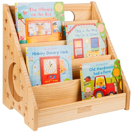 Hrssnsk Montessori Baby-Bücherregal für Kinder von 1–3 Jahren – Kompaktes Vorderregal aus Holz für Kleinkinder, leicht zugänglicher Buch-Organizer für Kinderzimmer, Spielzimmer oder Schlafzimmer von Hrssnsk