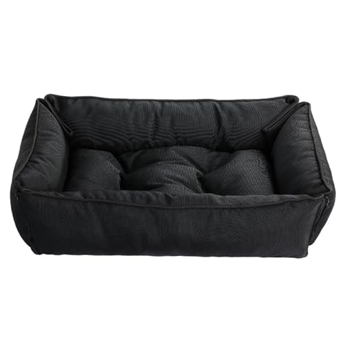 Hruile 2-in-1-Hundebett, strapazierfähige, wasserdichte Haustierbox-Matratze, Komfort-Schlafkissen mit rutschfester Unterseite, kratzfestes Korbgeflecht, Oxford-Gewebe (60 x 40 x 18 cm, Schwarz) von Hruile