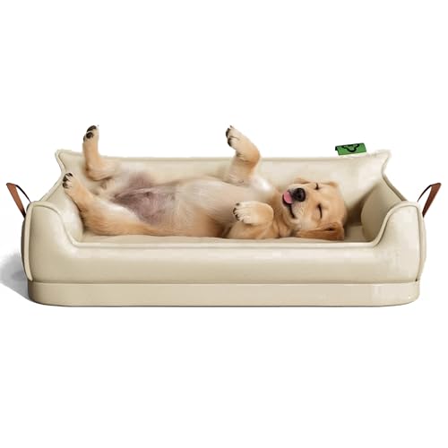 Hruile Wasserdichtes großes Hundesofa für Kiste, tragbare, langlebige Welpenmatratze, Matte, abnehmbarer Kunstlederbezug, orthopädischer Komfortschaumstoff, Haustier-Schlafkissen (70 x 40 x 22 cm von Hruile