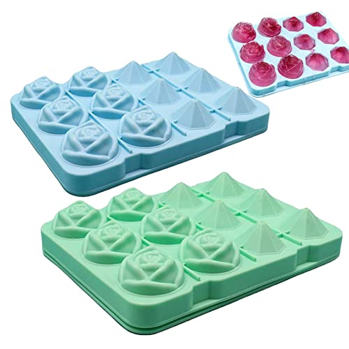 2 Stück Eiswürfelform Rose Diamant Eiswürfelform Silikon, Eiswürfelbehälter mit Deckel,2 Stück 12 Teilung Ice Cube Tray Eiskugelform Silikon BPA Frei für Whiskey Cocktails Scotch Hausgemachtem Saft von HsentimenH