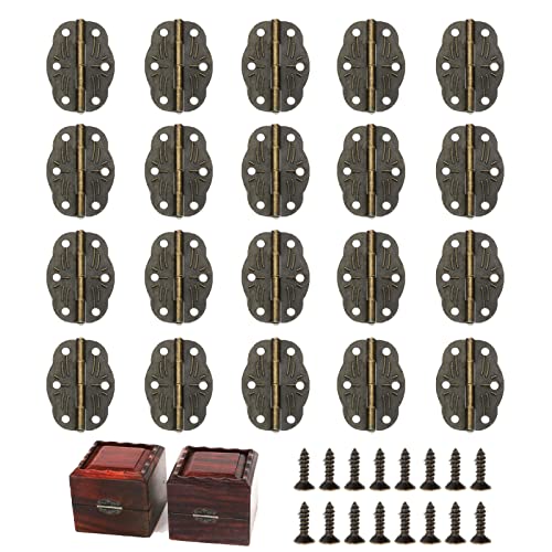 20 PCS Mini Scharniere mit 80 Schrauben Retro Design Riegel Hasp Antike Schnappverschlüsse Eisen-Scharniere Schmuckschatulle Scharniere Klein Klapp Hinten Scharniere für Holzbox Schmuck Box Kabinett von HsentimenH