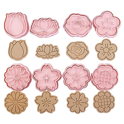 8 Stück Blumen Ausstechform Set, 3D Keksausstecher Set, Kinder 3D Cookie Cutter Blumenform Keksform DIY Kuchen Backen Werkzeug für Backen Keksteig, Fondant, Donut, Kuchendekoration von HsentimenH