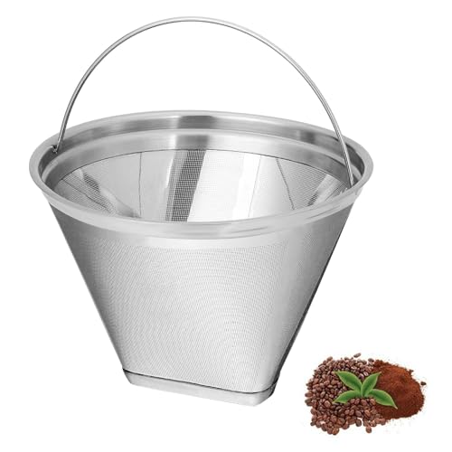 Kaffeefilter Wiederverwendbar mit Griff, kompatibel mit 12 Tassen Kaffeemaschinen, Größe 4 Edelstahl Kaffee Dauerfilter, Waschbar Kaffee Filter für Herstellung von Manuellem Kaffee von HsentimenH