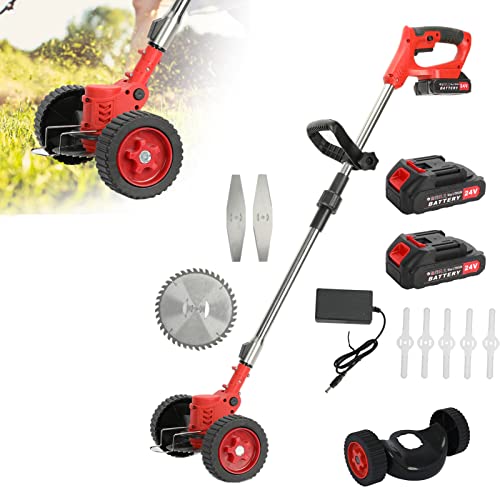 Akku Rasentrimmer mit Akku und Ladegerät,3-in-1 Elektrischer Akku Motorsense Rasentrimmer Rasen mit 2X 2.0Ah Akku & Metall Messer,Verstellbarer, Akku Freischneider für Rasenschneiden Garten (Rot) von HshDUti
