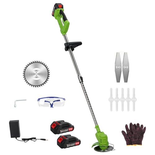 Akku Rasentrimmer mit Akku und Ladegerät 3 in 1 Bürstenloser Akku Freischneider Elektro Motorsense mit 2 21 V 2.0Ah Akku und Ladegerät Teleskoprohr, 90°Schwenkbarem Kopf für Garten, Trimmen Grun von HshDUti
