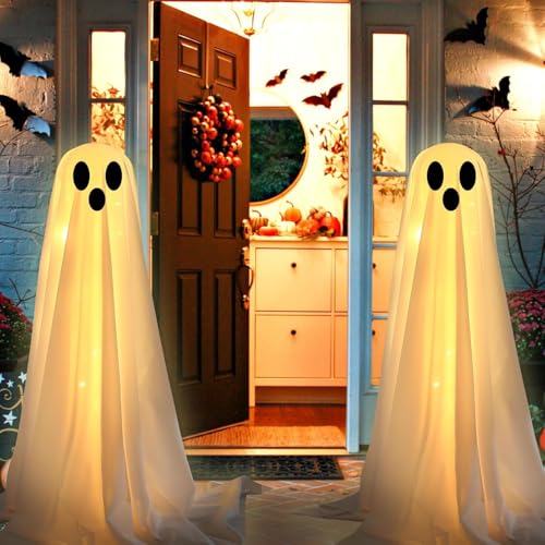 Halloween-Dekorationen für den Innen- und Außenbereich, 2 Packungen, beleuchtete, gruselige Geisterdekoration mit LED-Lichterkette für Zuhause, Veranda, Garten, Hof, Rasen, Party-Dekorationen B von HshDUti